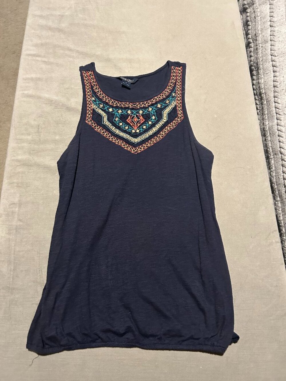 LUCKY BRAND Embroidered Slub Knit Tank Top Size Small